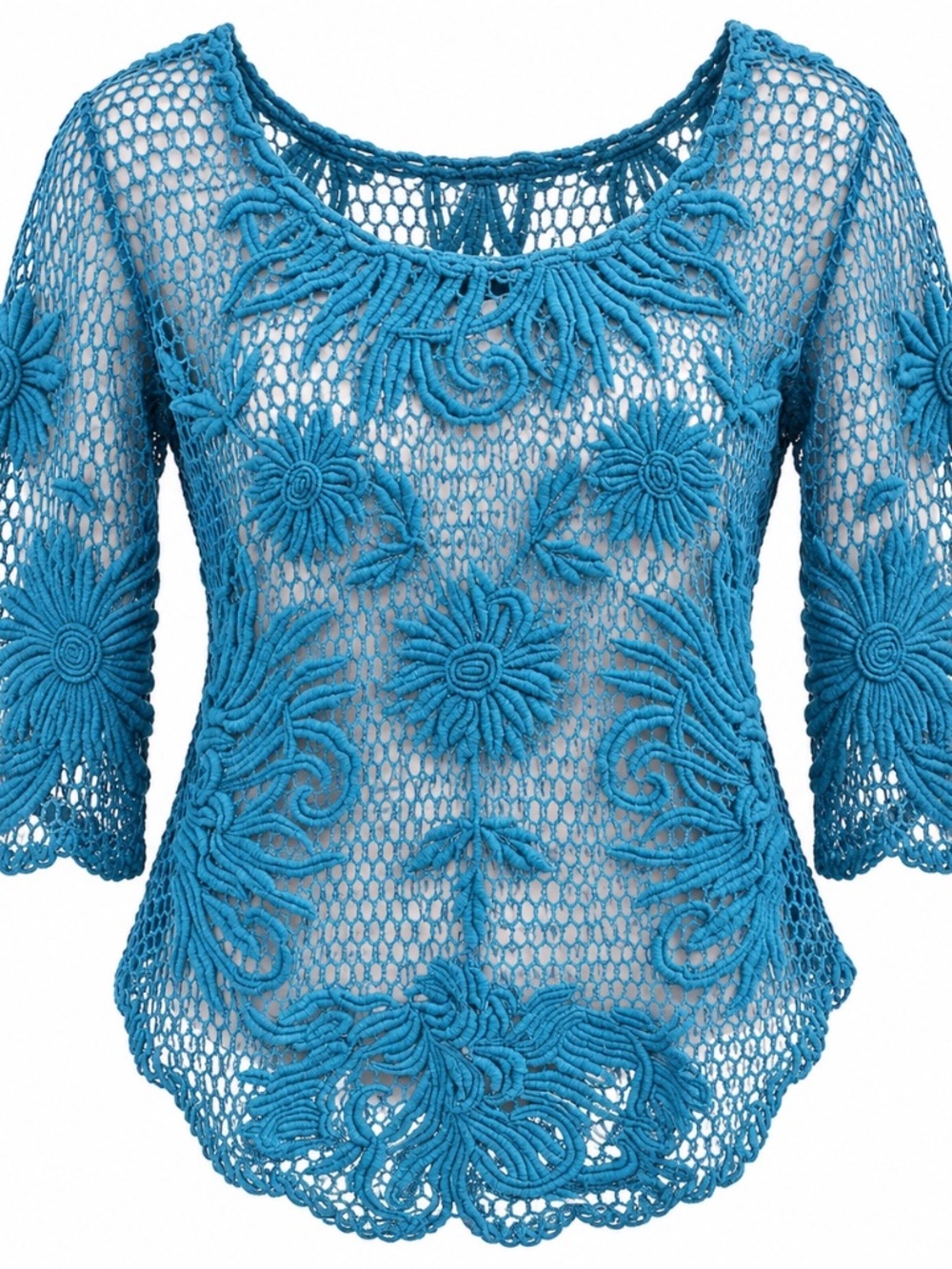 Yohana Baraschi blue Crochet Floral Mesh Women's Top